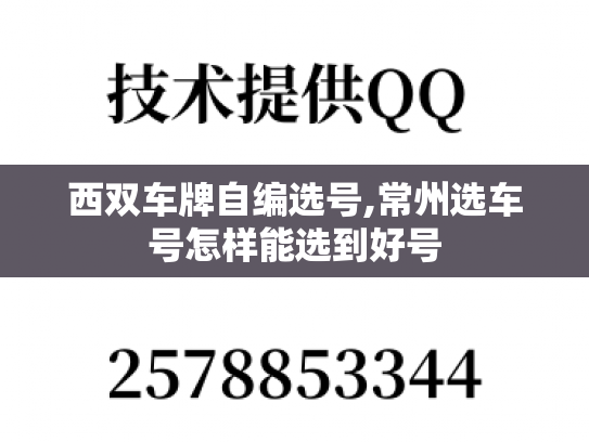 西双车牌自编选号,常州选车号怎样能选到好号