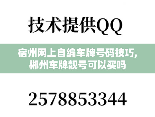 宿州网上自编车牌号码技巧,郴州车牌靓号可以买吗